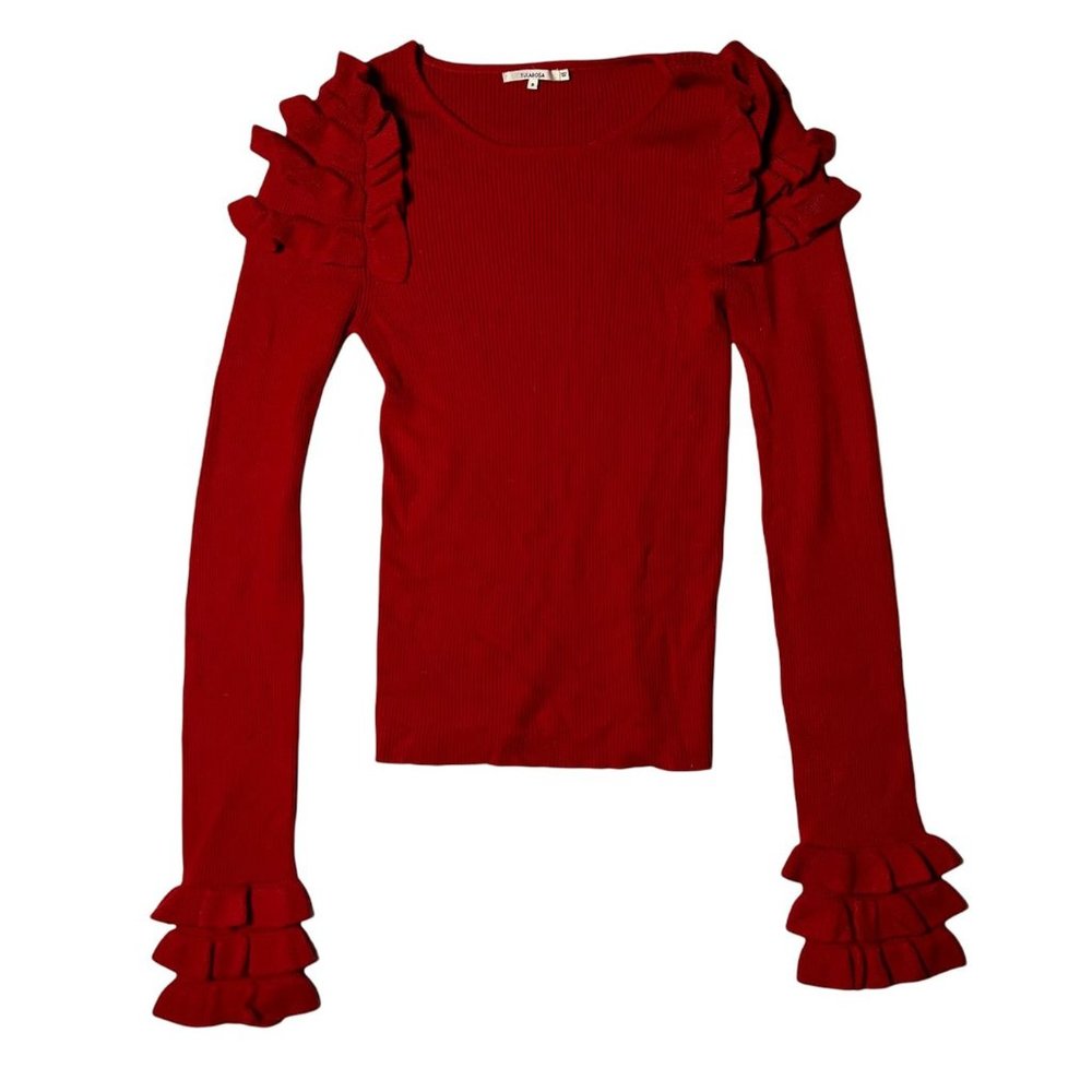 Tularosa Women's Scoop Neck Ruffled Red Sweater Size S